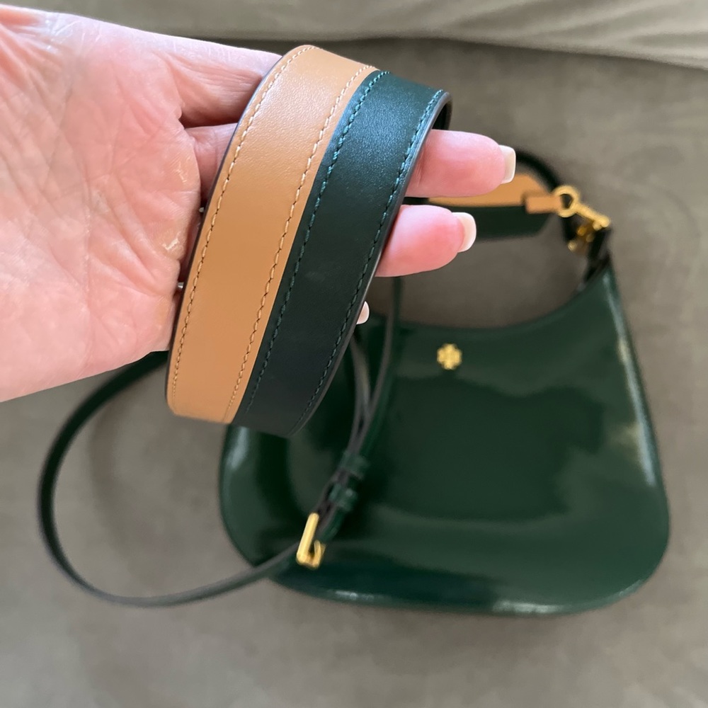 TORY BURCH Handbag Emerson Swingpack Patent Pine Green Leather Bag Purse - Picture 4 of 10